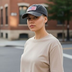 New Ametican Flag Gray Distressed Hat Ball Cap.